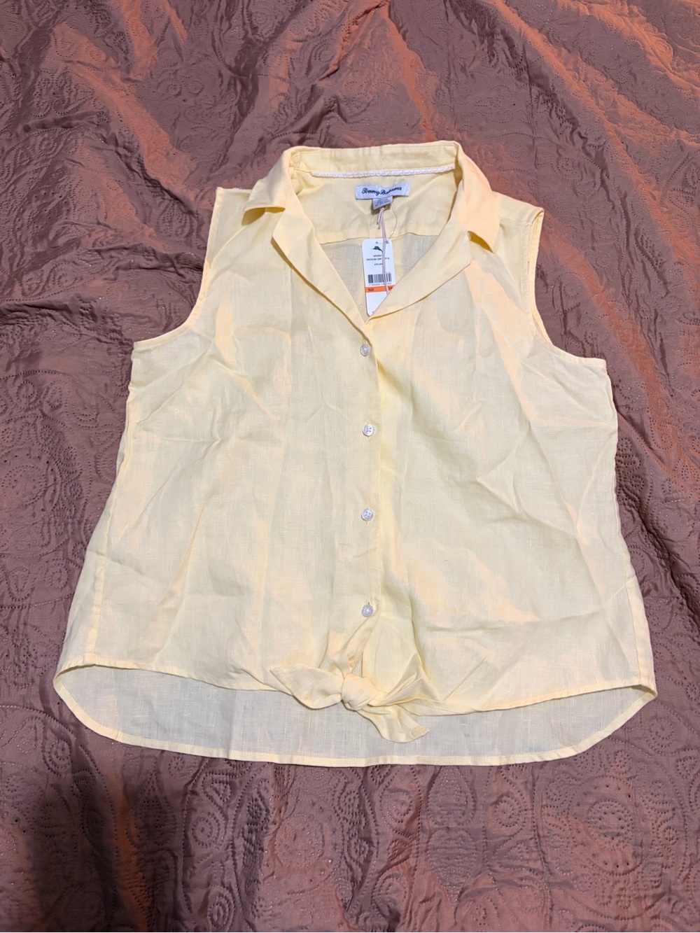 NWT Tommy Bahama Costalina Sleeveless Front-Tie Linen Camp Shirt